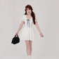 White short-sleeved slim waist A-line short skirt homecoming dress R5329