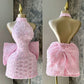 Cute Pink Rose Backless Party Dress Homecoming Dress   S7082