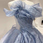 Blue A-Line Stunning Vintage Evening Ball Gown       S7260