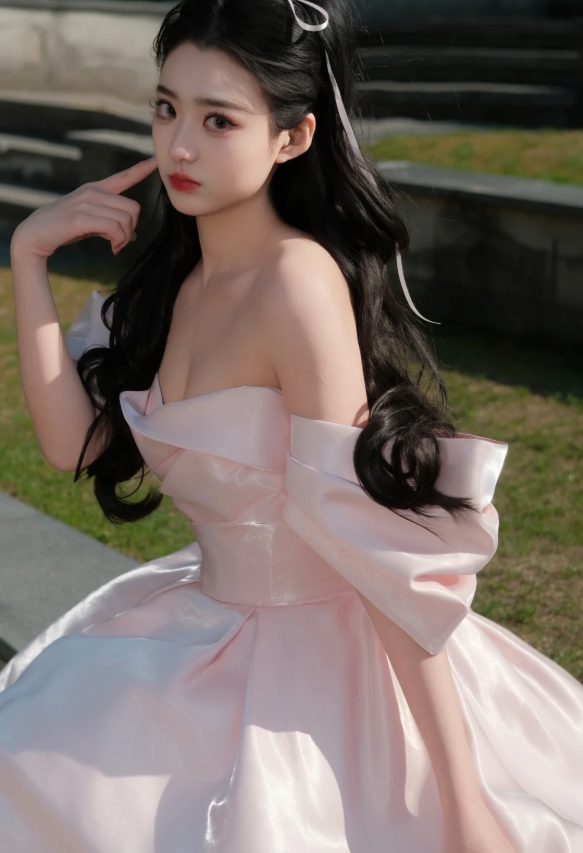 Pink Strapless One Shoulder Satin Waist Puffy Skirt Homecoming Dress R4184