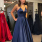 Navy blue long party prom dress, long evening gown      S7002