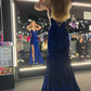 V-Neck Spaghetti Straps Sequins Mermaid Long Evening Dress       S5382