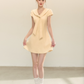 Light Yellow Short Sleeve Sailor Collar Dress with Back Zipper R9217