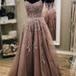 A Line Thin Strap Lace Long Prom Dress, Lace Formal Dress, Evening Dress        S5370