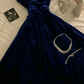 Dark blue halter-neck fitted ball gown R8640