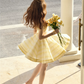 Yellow Striped Cami Dress Women With Ruched Bust And A-Line Mini Skirt R9455