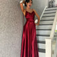 Spaghetti Straps Sleeveless A Line Satin Long Prom Dresses       S7136