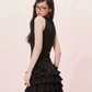 Fairycore Black Sleeveless Dress With Tiered Cake Skirt And V-Neckline R9296