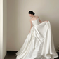 White strapless, waist-cinched, full-skirted floor-length prom gown R7953