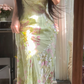 Light green, fresh and elegant halter-neck, fitted, bodycon long ball gown R7753