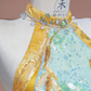 Light blue and yellow spliced cheongsam sexy long ball gown R8335
