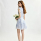 Light Blue Floral Print Mini Dress Women With Ruffle Trim And Bow Detail R9468