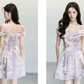Lavender Floral Print Off The Shoulder Mini Dress Women With Vintage Romantic Style R9403