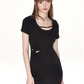 Black Deep U Neck Bodycon Dress Women With Twisted Waist Cutout Detail R9390