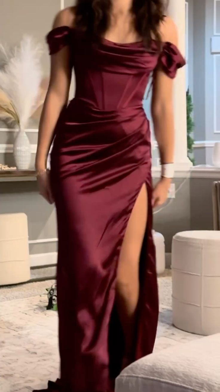 Sexy Off Shoulder Burgundy Long Prom Dress for Women,Elegant Evening Dress      S7241