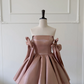 Champagne pink tube top suspender tie waist puffy princess skirt homecoming dress R5177