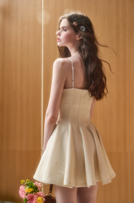 Preppy Style White Cami Mini Dress With Cute Bow And Scalloped Edge R9267