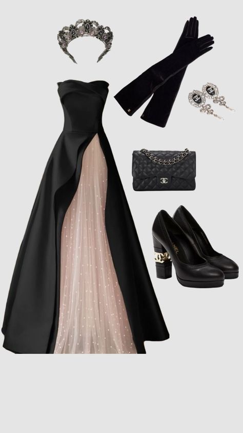 Black Strapless High-Slit Evening Gown        S7061