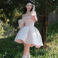Pink Strapless One Shoulder Satin Waist Puffy Skirt Homecoming Dress R4184
