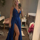 A-Line Spaghetti Straps V-Neck High Slit Party Prom Formal Evening Dress       S5385
