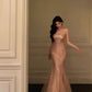 Rose Gold Sequin Mermaid Long Prom Dress Formal Evening Party Dress       S5357