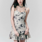 Ink Wash Butterfly Print Cami Dress Women With Halter Neck And Bow Straps R9441
