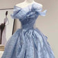 Blue A-Line Stunning Vintage Evening Ball Gown       S7260