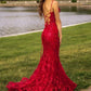 Burgundy Mermaid Lace Sequins Prom Dress     S5059