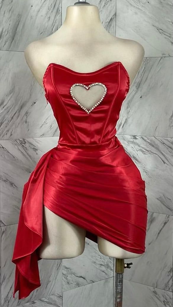 Red Short Party Dress, Birthday Outfits, Homecoming Dress    S6986