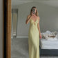 Elegant Yellow V-neck Spaghetti Strap Long Prom Dress         S7152