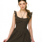 Brown Plaid Ruffle Strap Mini Dress Women Summer High Waist A Line Dress R9392