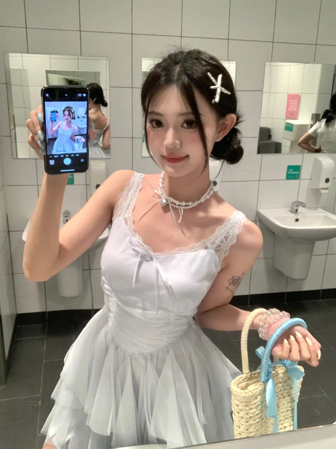 Soft Girl Lace Cami Fairy Dress in Light Blue R9157