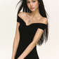 Black Off Shoulder Twisted Front Mini Dress Women 2026 Summer Slim Fit Party Dress R9391