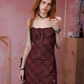 Punk Style Red Plaid Dress With Sheer Mesh, Ruched Detail And Adjustable Straps R9312