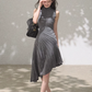 Grey Turtleneck Sleeveless Midi Dress Women Diagonal Ruched Asymmetrical Hem Dress R9357