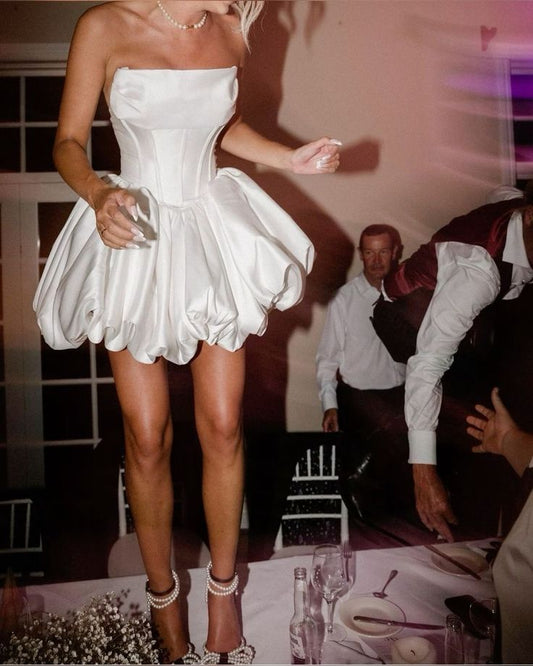 Elegant Satin Pleated Mini A-Line Cocktail Wedding Dress for Special Occasions   S7086