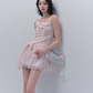 Pink Off The Shoulder Mini Dress Women With Lace Choker And Tulle Skirt R9443