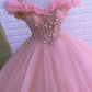 Long Ball Gown Prom Dress, Quinceanera Dresses, Pink Lace Appliques Dress   S1839
