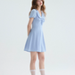 Light Blue Peter Pan Collar Mini Dress Women With Puff Sleeves And Bow Detail R9486