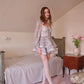 Light Blue Floral Chiffon Mini Dress with Square Neck and Puff Sleeves R9180
