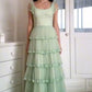 Sage Green A-Line Tiered Elegant Long Prom Dress     S6966