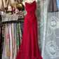Elegant Long Slim-Fitted Waist-Cinched Red Camisole Ball Gown R7405