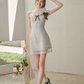 Preppy White Eyelet Lace Dress with Spaghetti Straps and Bow Detail R9266