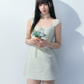 Fresh Style Yellow Blue Plaid Tie Front Dress Women Summer Slim Fit Flare Dress R9352