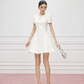 Cream White Short Sleeve Party Dress with Sparkling Neckline R9206