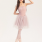 Ethereal Pink Corset Cami Dress With Layered Tulle Skirt, Bow Ties And Ruched Bust R9300
