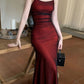 Burgundy Sheath Long Prom Dress Evening Party Dress      S5359