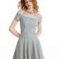 Casual Summer Grey Knit Dress With Off-Shoulder Design And Blue Accent R9321