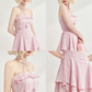 Pink Eyelet Embroidery Halter Strapless Mini Dress With Tiered Ruffle Skirt R9291