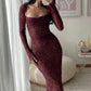Lace Evening Dresses for Women Sexy Mermaid Long Sleeves Prom Gown     S6968